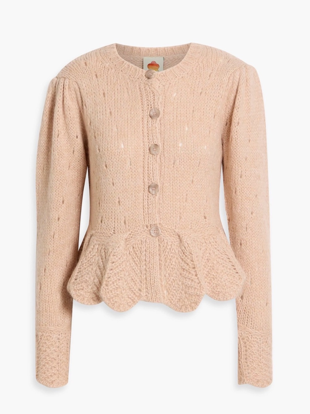 FARM Rio Sand Ruffle Knit Cardigan Mohair Wool Size XL Made in Italy - Picture 3 of 11